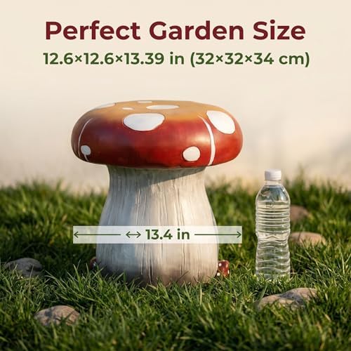 13.4" Outdoor Mushroom Ottoman with Rabbit Carvings - Image 6