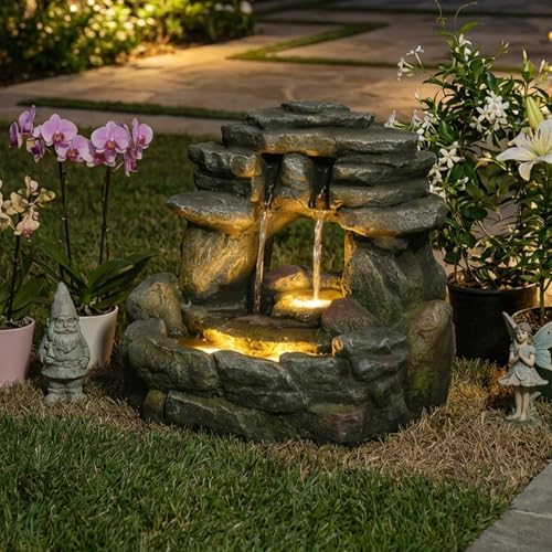 Bumilgar 15.6" H Small Garden Outdoor Rock Water Fountain with LED Lights - Image 6