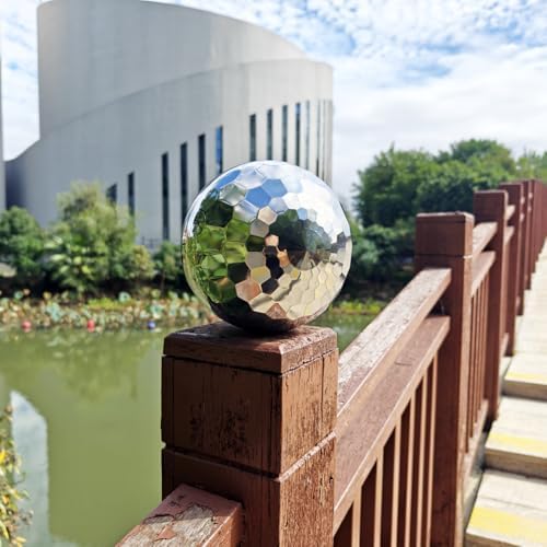 304 Stainless Steel Gazing Ball Sculptures Diamond Ball Decoration Mirror Hollow Decor Ball Reflective Garden Sphere Hollow Metal Ball Ornament Statues Gazing Globe for Home Garden (10 inch) - Image 5