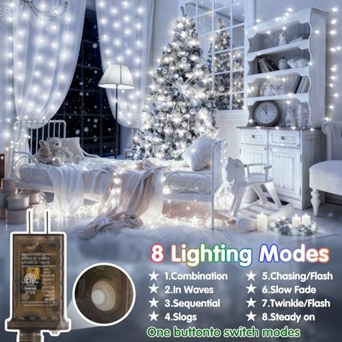 KNONEW 203FT 600LED Green Wire Outdoor Fairy Lights Plug in Cool White Xmas - Image 2