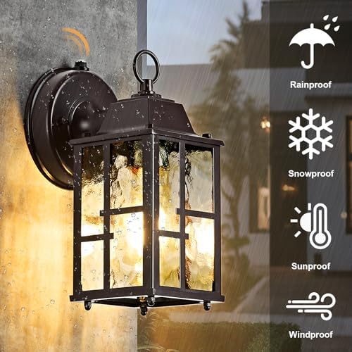 OKELI 2-Pack Dusk to Dawn Outdoor Wall Lights, Weatherproof Exterior Lighting Fixture Wall Mount, Aluminum Ripple Glass Porch Light, Anti-Rust Outside Wall Sconce for House, Garage(Brown) - Image 2