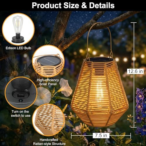 pearlstar Solar Lanterns Outdoor Waterproof Rattan Hanging or Table Lights - Image 6