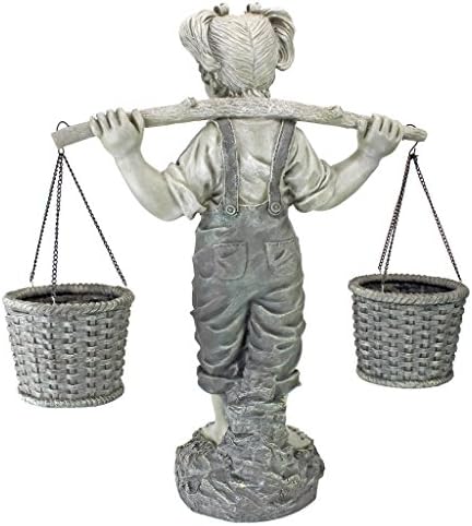 Design Toscano Flowers for Felicity Little Girl Garden Statue with Basket Planters, Medium, 25 Inches Tall, Cast Stone Resin, Two Tone Stone Finish - Image 3