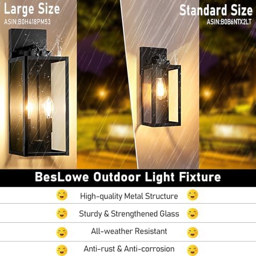 BesLowe 18” Large Outdoor Wall Light, 2-Light Exterior Porch Sconce, Black - Image 2