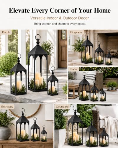 24" 17" 12" Large Outdoor Floor Lantern Set of 3 - Image 5