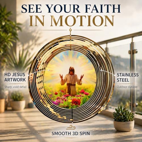 Fantasydice Jesus Wind Spinner 12" 3D Large Stainless Steel, Christian Outdoor Decor, Reflective Kinetic Metal Garden Spinner for Patio Balcony Yard - Image 4