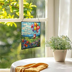 Balloon Flight Gnome Stained Glass Suncatcher – Square Hanging Window Panel for Home or Greenhouse – Whimsical Glass Art Gift for Garden Lovers, Christmas, Halloween, Father Days WsxVJP - Image 3