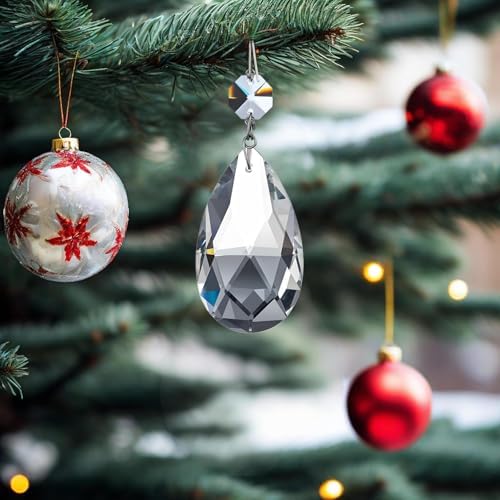 12pcs 63mm Clear Teardrop Crystal Chandelier Prisms Replacement Parts, Hanging Glass Beads for Chandelier Decoration,Suncatcher Fengshui Decoration (Clear Beads with Silver Plated Pin, 63mm(2.5")) - Image 5