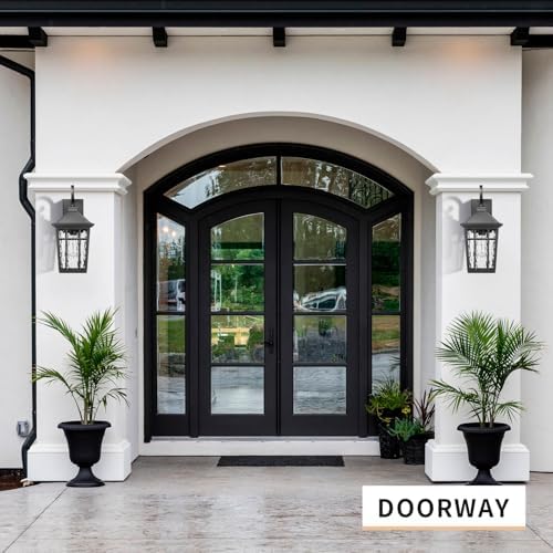Darkaway 2pcs Large Outdoor Wall Lights for House, 18inch Exterior Lighting Fixtures Wall Mount Outdoor Porch Lights Black Outside Sconce Lights with Water Ripple Glass for Patio Garage Hallway - Image 5
