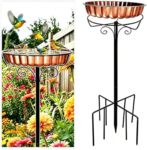 Rust-Proof Bird Bath with Metal Stand Outside, Copper-Tone Bowl, Outdoor Garden Pedestal Bird Baths 9-Pronged Base by Unknown
