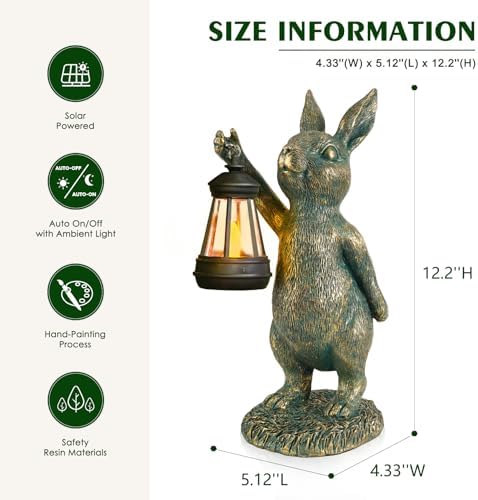 Rabbit Garden Statues with Solar Lantern Bunny Outdoor Figurine - Image 2