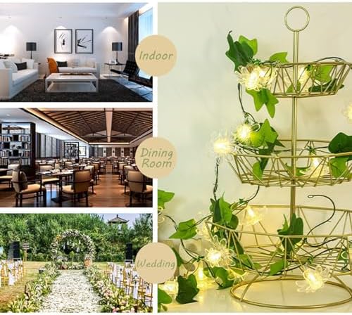 Artificial Flower Vine String Lights With Green Leaves Decor|Led Copper Wire Fairy Lights|Romantic Artificial Plants Ambiance Lamps For Party Christmas Bedroom,B-Warm White,2m(6.5ft)-20LED-Solar - Image 7