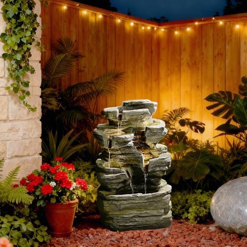 Bumilgar Outdoor Water Fountain 6-Tier Stacked Rock Design with LED Lights - Image 5