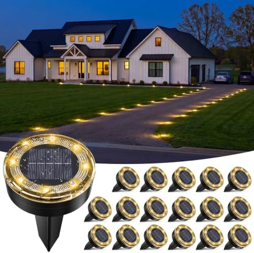 vighep Mini Solar Ground Lights, 24 Pack Solar Lights Outdoor Waterproof, Upgraded LED Flat Landscape Lighting for Outside Pathway Garden Patio Yard Driveway,Warm White by Vighep