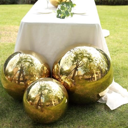 Tableclothsfactory 2 Pack Gold Stainless Steel Gazing Globe Mirror Ball, Reflective Shiny Hollow Garden Spheres - 12" by TABLECLOTHSFACTORY