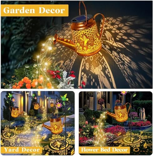 Big Solar Lanterns Outdoor Waterproof, Gifts for Mom Grandma Women Wife Daughter Mother's Day, Hummingbird Sunflower Watering Can with Shepherd Hook, Hanging Lanterns, Solar Path Lights Outdoor Decor - Image 4
