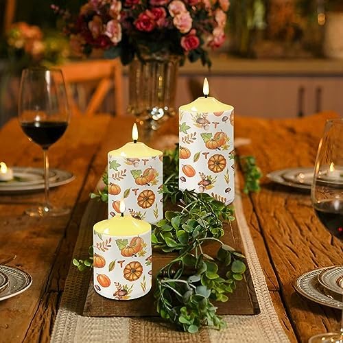 Cozeyat 3 Pieces Flameless Candles with Remote Control, Flickering Realistic Wax Pillar Tealights, Autumn Pumpkin Pattern Flameless Bullet Floating Candles for Thanksgiving Day - Image 4