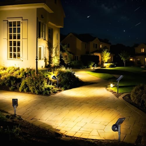 ROSHWEY Outdoor Solar Lights, 600LM Solar Garden Lights Waterproof Solar Spot Lights for Yard Backyard Patio Pond Garage (Warm White, 4Pack) - Image 2