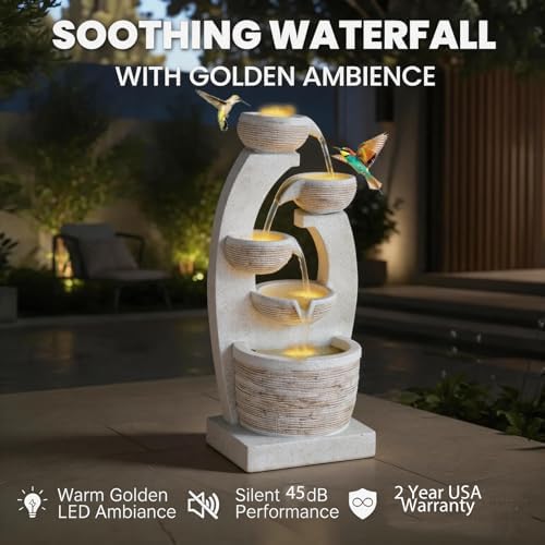 Qingyinge 33'' H Modern Outdoor Fountain Resin Outdoor Garden Fountains with Contemporary Design LED Light for Garden, Patio, Deck, Porch, Backyard and Home Art Decor - Image 5