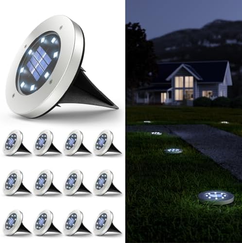 Sunco 12 Pack Outdoor Solar Pathway Lights, Dusk to Dawn, 7000K by SuncoLighting