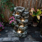Outdoor Indoor Bird Water Fountain 5-Tier Cascading Rock Waterfall with LED - Image 5