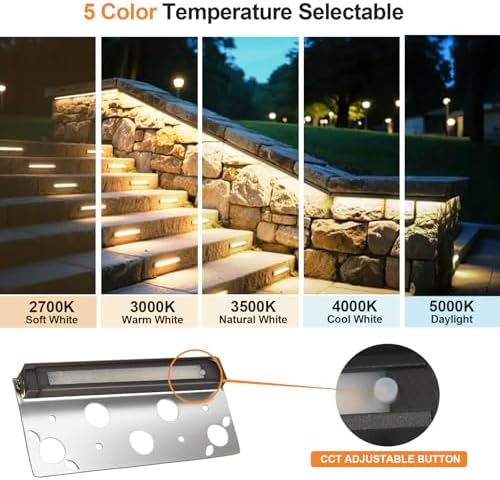 12 Inch LED Hardscape Paver Lighting, 2700K-5000K Selectable, 12-24V 7W 280LM Retaining Wall Lights, IP65 Waterproof Low Voltage Landscape Paver Lights, ETL Listed, 4PK - Image 3