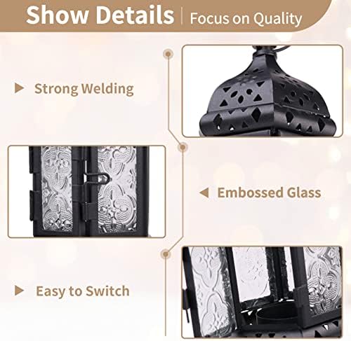 2 Pcs Hanging Candle Lantern Moroccan Chandelier Retro Candle Holder Moroccan Vintage Metal Hollow Wedding Hanging Candle Holders Lantern Contain 35cm Chain, Black - Image 4