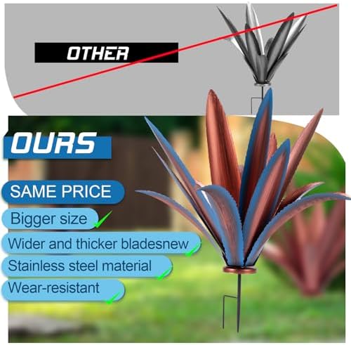 Large Tequila Rustic Sculpture, Rustic Metal Agave Plants for Outdoor Patio Yard Mexican Plant Garden， Agave Outdoor Lawn Ornaments Yard Stakes (Blue1pc) - Image 3