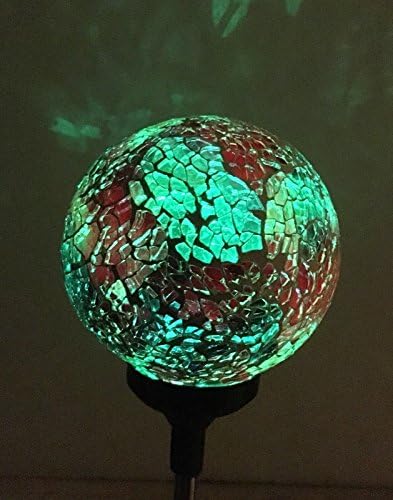 Colorful Ball Solar Lights (#Whitem005Y), Solar Power Multi-color Color Changing LED Mosaic Crackle Glass Ball Decorative Garden Yard Light Stake Lamp - Image 6