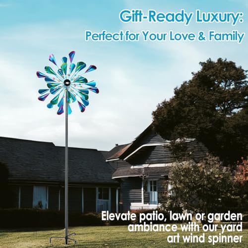 Decoroca Large Outdoor Metal Wind Spinners - Wind Sculptures & Spinners for Yard Patio Lawn Garden Decorations, Windmill Outdoor Clearance with Stable Metal Stake(Blue&Green Rotating) - Image 4