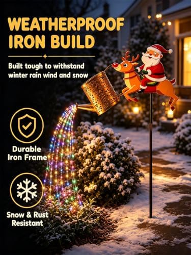 Christmas Solar Kettle Lights,Solar Santa Claus Watering Can Light，A(Color) - Image 4
