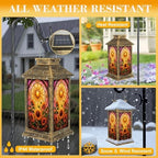 Solar Lantern Outdoor Waterproof Stained Glass effect Sunflower Artwork Radiant Sunburst Vibrant Colors Garden Decor LED Hanging Solar Lights Tabletop Lamp Gifts for Women Mom Outside Yard Patio Porch - Image 3