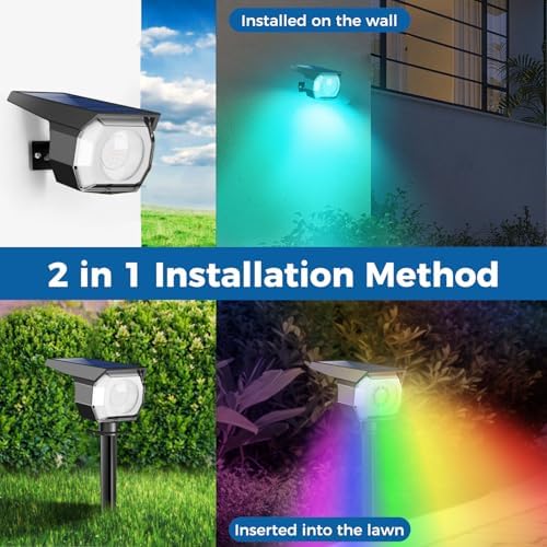 Peasur Solar Spot Lights Outdoor Color Changing, Halloween RGB Spotlights - Image 4