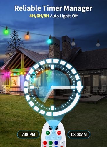 Brightown Outdoor String Lights 29 Feet G40 LED Patio Lights, RGB, Remote - Image 2
