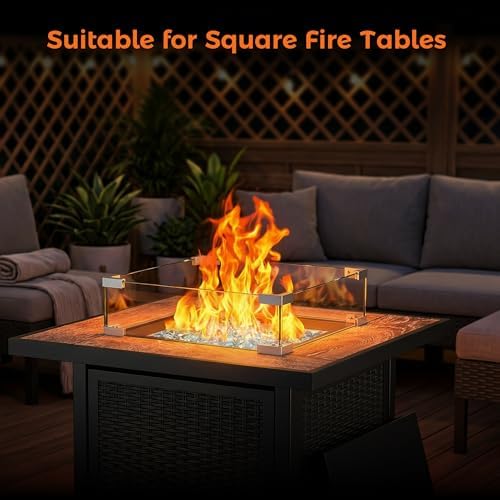 BALI OUTDOORS Fire Pit Wind Guard Fence 18"x 18"x 6" Square Fire Pit Screen Clear Tempered Glass Flame Guard for Propane Fire Pit, Outdoor Fire Column - Image 3