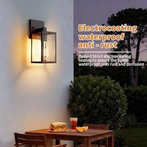 Outdoor Light Fixtures Wall Mount, Waterproof Front Porch Lights, Modern Exterior Lighting Fixtures with E26 Socket, Black Wall Sconces Lantern Lamp, Outside Lights for House, Garage, Patio (2 Pack） - Image 3