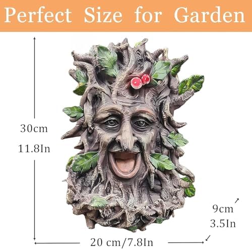 12" Real Tree Face Hugger Statue, Outdoor Garden Resin Bird Feeder Sculpture with Foliage Features, Fairy Elve Accent Yard Art, Halloween Trees Decorations Outdoor Wall Mounted Statue - Image 4