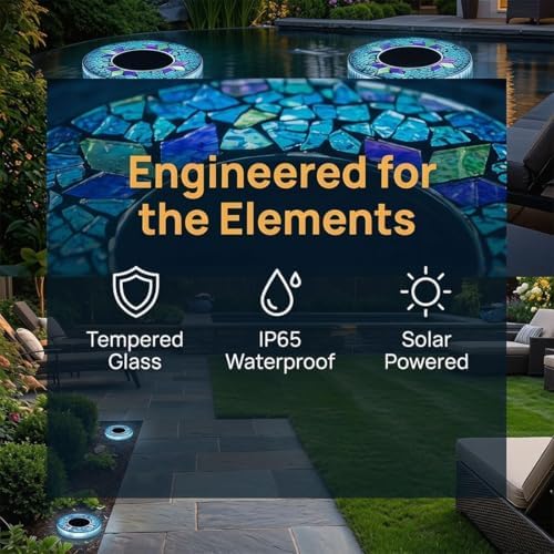 Colorful Mosaic Solar Disk Light,Waterproof Outdoor Glass LED Garden Stake Lighting(SetC,6) - Image 3
