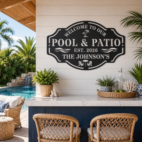 Personalized Metal Pool Sign, Custom Pool Bar Sign for Outdoor Patio Decor, Personalized Name Metal Pool & Patio Wall Art, Backyard Oasis Sign, Tropical Coastal Pool Decorations for Deck Porch Garden - Image 6