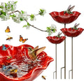 Metal Flower Garden Stakes Bird Bath, Handmade Bee Watering Station for Garden Outside, Mini Pollinator Water Station, Metal Flower Bird Bath Garden Stakes (Red, 3PCS) by Unknown