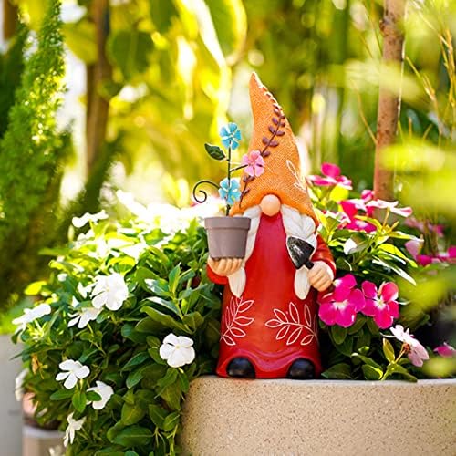 Garden Gnome Statues Decoration 12 Inch Outdoor Solar Powered Female Gnome with Flowerpot Sculpture for Garden Patio Lawn Yard Decor - Image 3