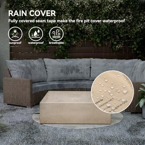 COSIEST Square Outdoor Sandstone Propane Fire Pit w Wind Guard, Certified, 50,000 BTU Stainless Steel Burner, 35-inch, Free Lava Rocks and Rain Cover, Tank Outside, Metal Lid - Image 7