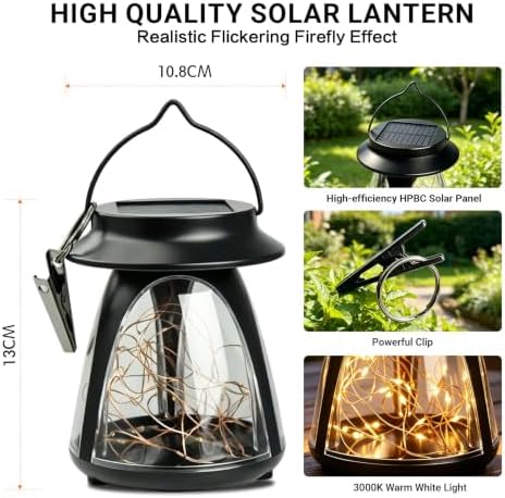 2 Pack Solar Lantern Outdoor Waterproof Hanging Lights with Clip - Image 4