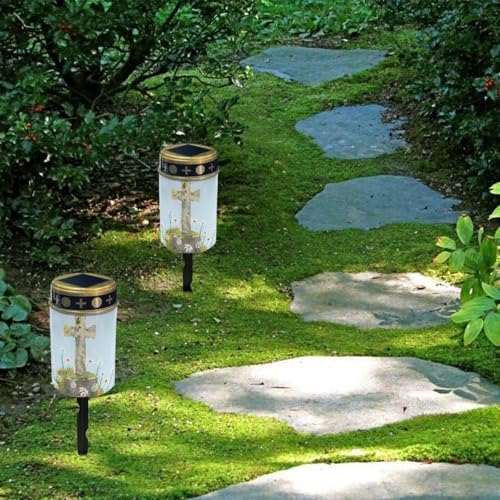 Poceacles Cross Solar Lights Outdoor for Pathway Lawn Cemetery Grave Decorative Cemetery Solar Candle Solar Votive Candles for Outside Home Solar Decorations, Daisy Cross, Pack of 6 - Image 4