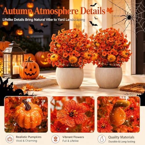Outdoor Artificial Flowers Fake Plants, Artificial Topiary Balls with Ground Spikes, UV Resistant, Mix 4 Colors, 2 Pack, 20 inch, Garden Porch Patio Gravesite Indoor Decor (2 PCS Orange-Yellow) - Image 4
