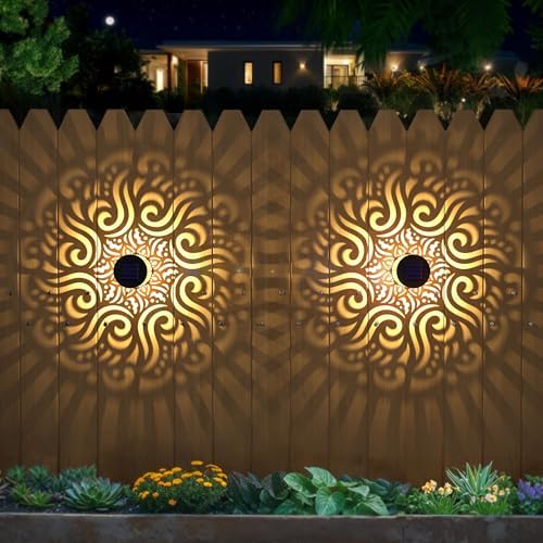 4 Pack Solar Fence Lights Metal Solar Powered Outdoor Wall Deck Step Lights Mandala Theme Waterproof Fence Light for Garden Post Patio Backyard Yard Decor, Gardening Gifts for Women Mom Grandma by twinkya