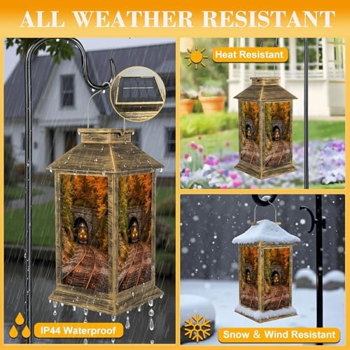 Solar Lantern Outdoor Waterproof Train Coming Tunnel Garden Decor LED Hanging Solar Lights Tabletop Lamp Gifts for Women Mom Outside Yard Patio Porch - Image 3