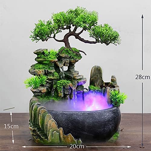 Desktop Atomizing Rockery Water Fountain, Resin Tabletop Fountain, Zen Meditation Rockery Fountain, Indoor Small Waterfall with Led Lamp for Office Home Decoration - Image 6