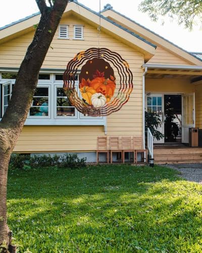 Fall Wind Spinner Orange Pumpkin Maple Leaf Stainless Steel Spinner for Yard and Garden Hapyy Fall Y'all Wind Sculptures 12 Inch 3D Crafts Ornaments Hanging Fall Wind Spinner for Outdoor Indoor Decor - Image 3