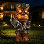 10" Solar Tiki Statue, Viking Warrior with LED Eyes, Outdoor Tiki Decor by Unknown